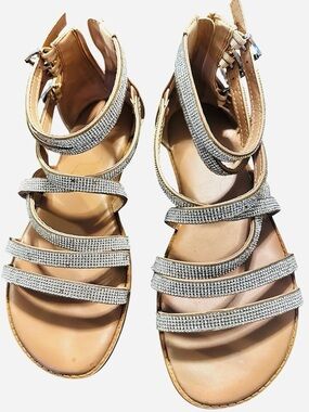 Torrid 10 WW Embellished Strappy Gladiator Sandals - Beige/Silver